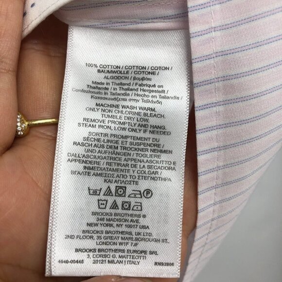 Brooks Brothers Light Pink Pinstriped Button up Long Sleeve Dress Shirt size 14 - Picture 9 of 15